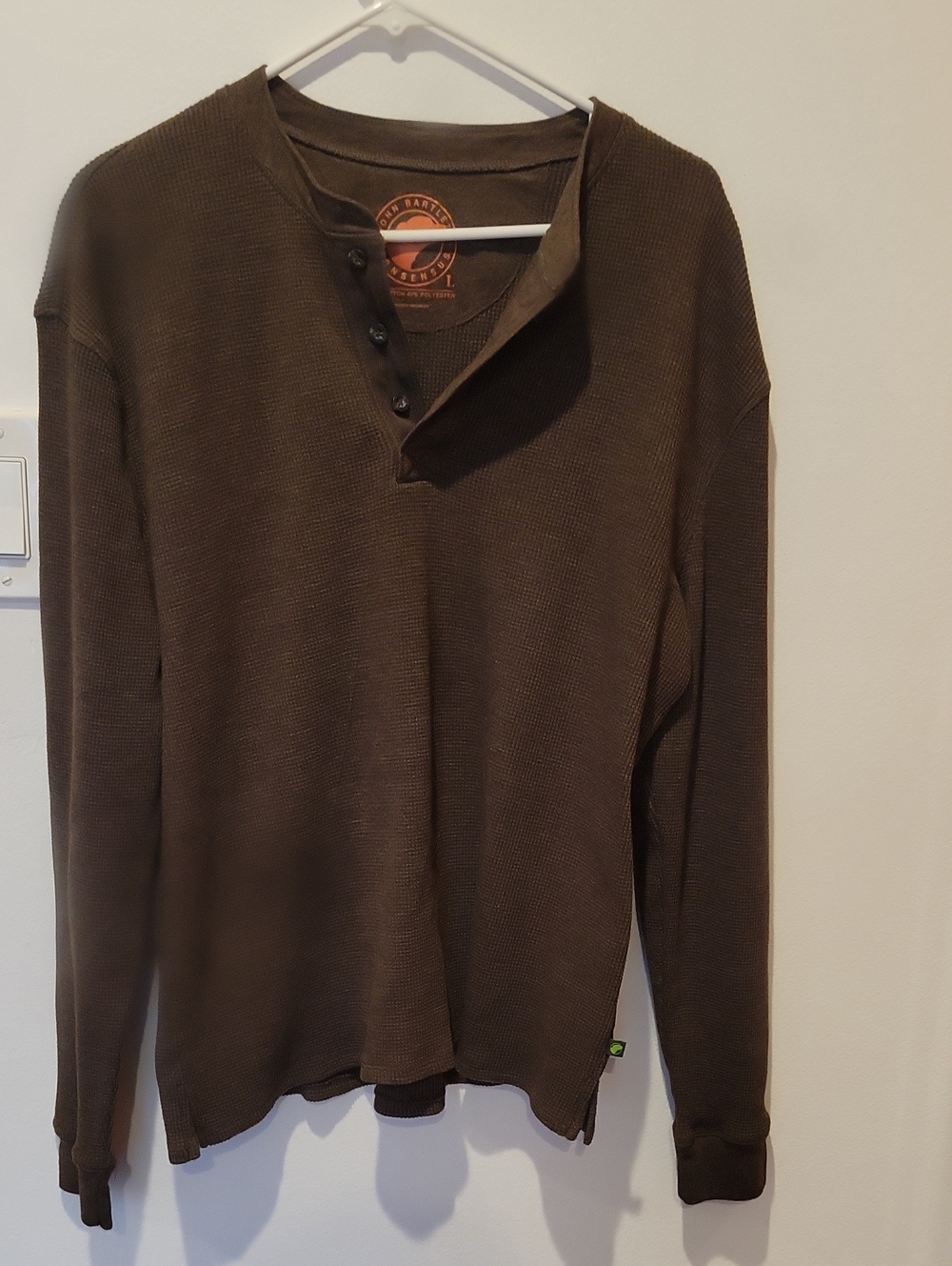 Men's Brown Henley Waffle Knit Sweater